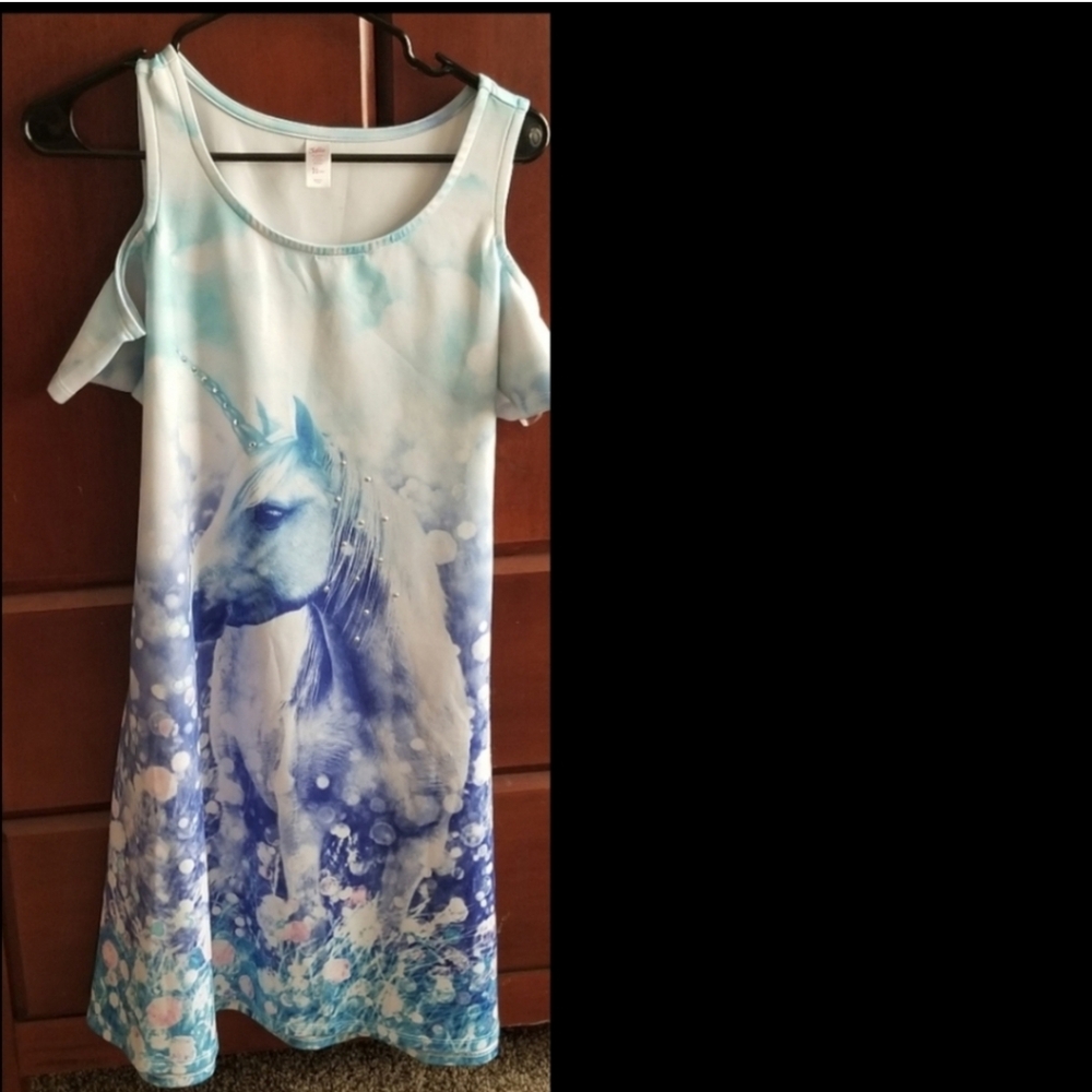 Justice Blue and White Unicorn Dress